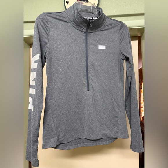 PINK Victoria's Secret “Pink” yoga shirt. Charcoal Quarter-Zip pullover. - Picture 2 of 7